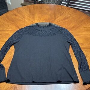 Maurices Black Textured Blouse Mock Neck Lace Sleeves